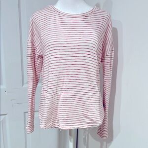 T by Talbots Striped Pink 3/4 Sleeve French Terry Top Button Sleeve x Small